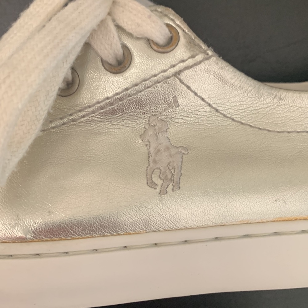 Polo Ralph Lauren Easton Sneakers Size 4 Unisex Metallic SilverBoy Girl Low Top